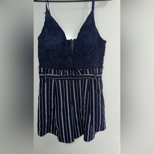 ENTRY | Floral Top Navy Blue with white strips romper
